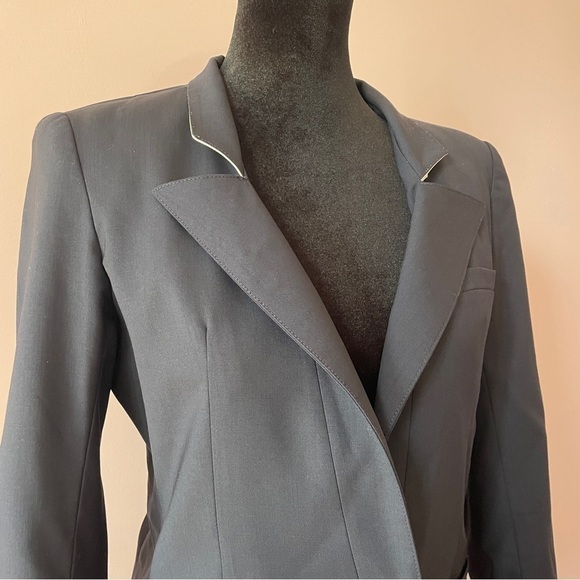 Smythe- Blue Navy White Collar Wool Blazer Jacket One Button Size 4 Work - Picture 5 of 10